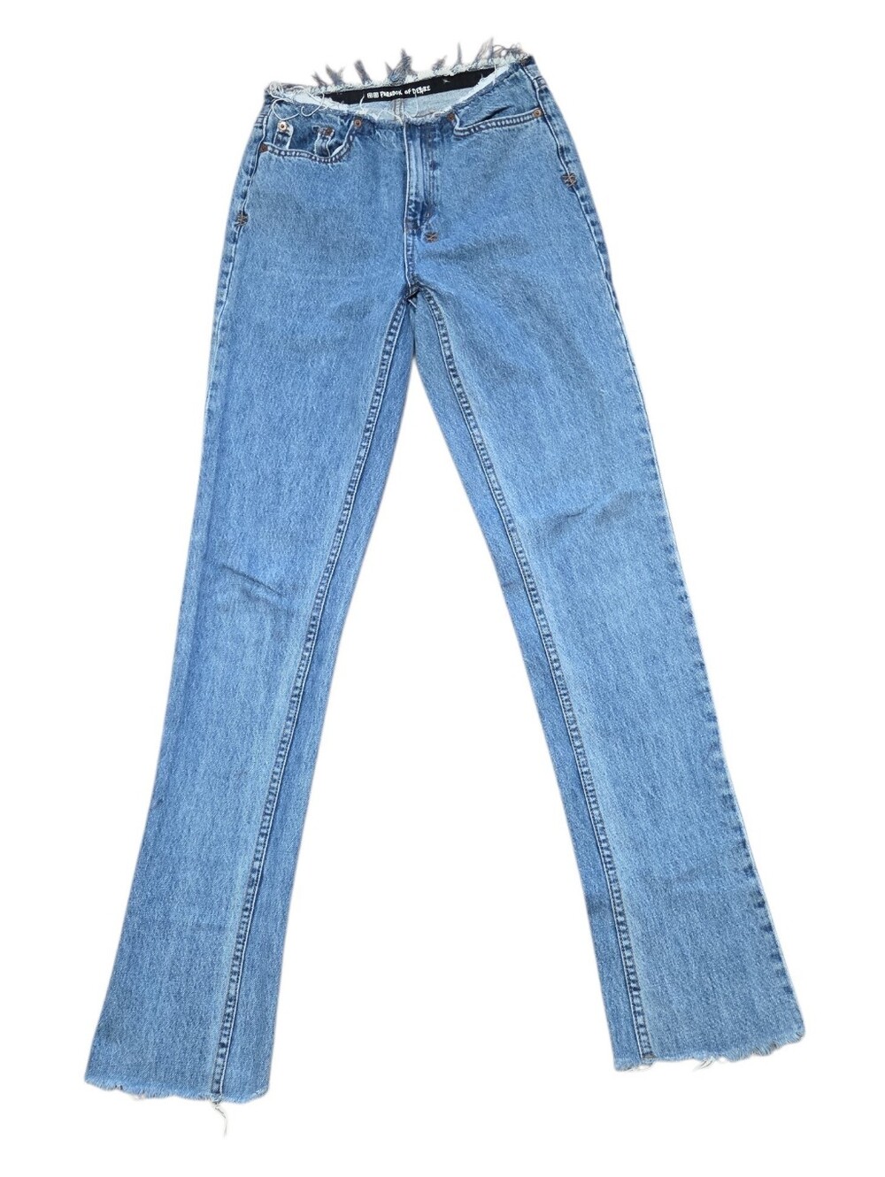 Ksubi Straight Narrow Ripped City Blue Jeans Womens Size 25 Raw Hem Waist